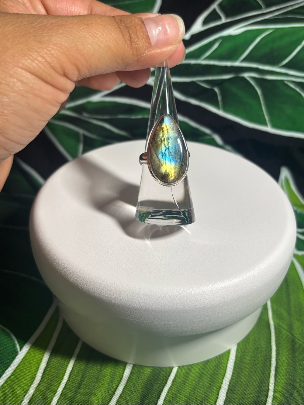 Teardrop Labradorite Sterling Silver Ring - Blue Green Flash